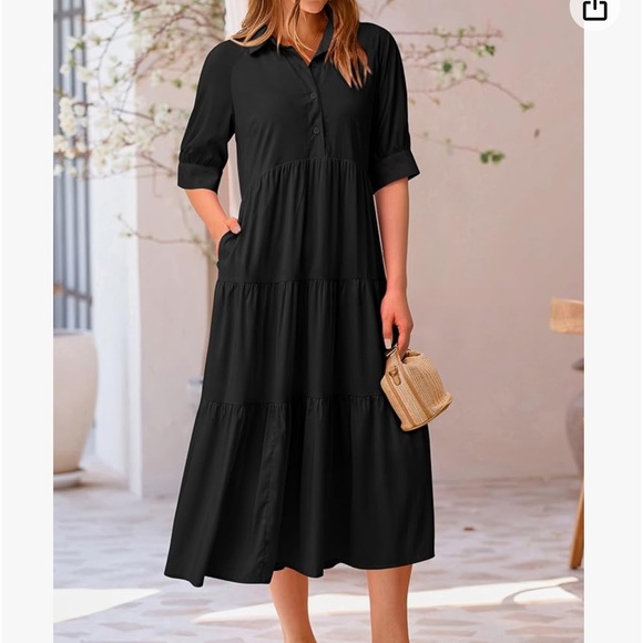 PRETTYGARDEN Women Summer Dress Short Sleeve Button Up Ruffle A Line Maxi Dress - Picture 2 of 8